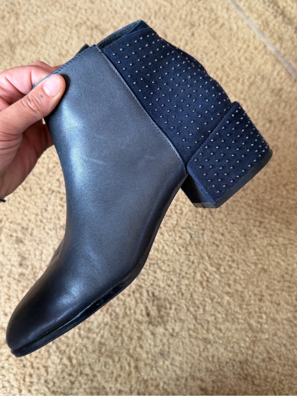 Donald J. Pliner Women's Navy Leather Stud-Detail Ankle Boots Size 7 - Picture 5 of 11